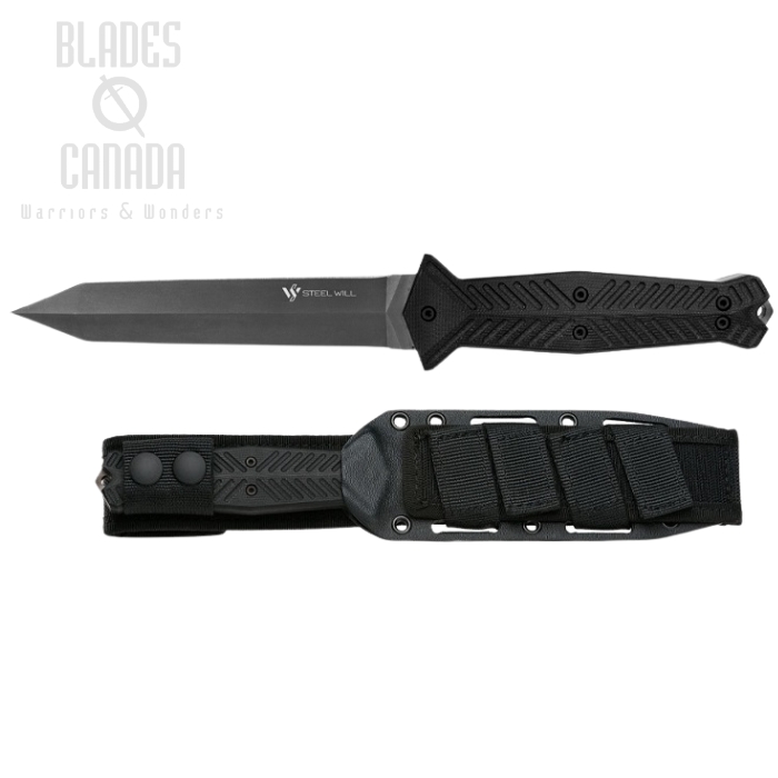 Steel Will Adept Fixed Blade Knife, N690Co, G10 Black, Kydex Molle Sheath, 1000